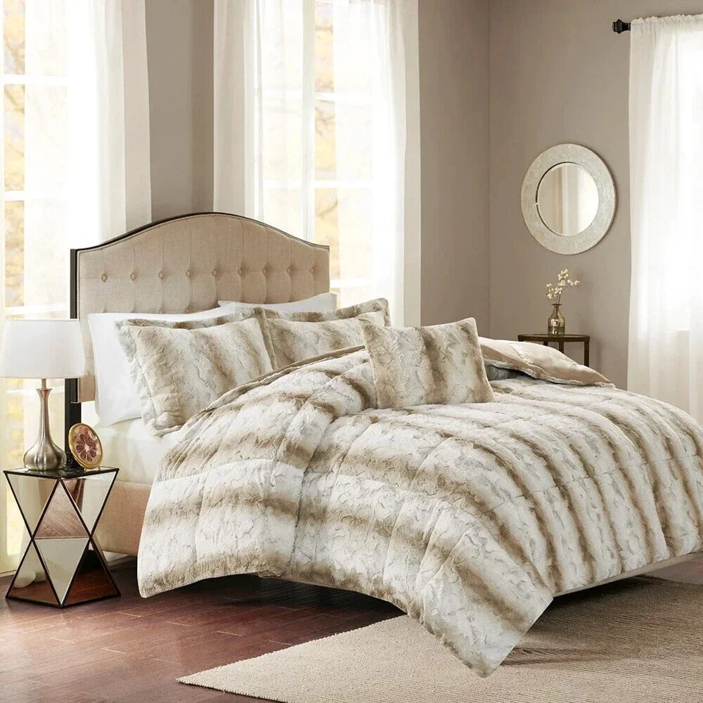 Madison Park Zuri MP10-4861 Comforter Set King Sand Striped Faux Fur 4-Pc BED73